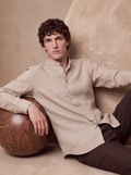 LINEN MANDARIN COLLAR SHIRT - Beige