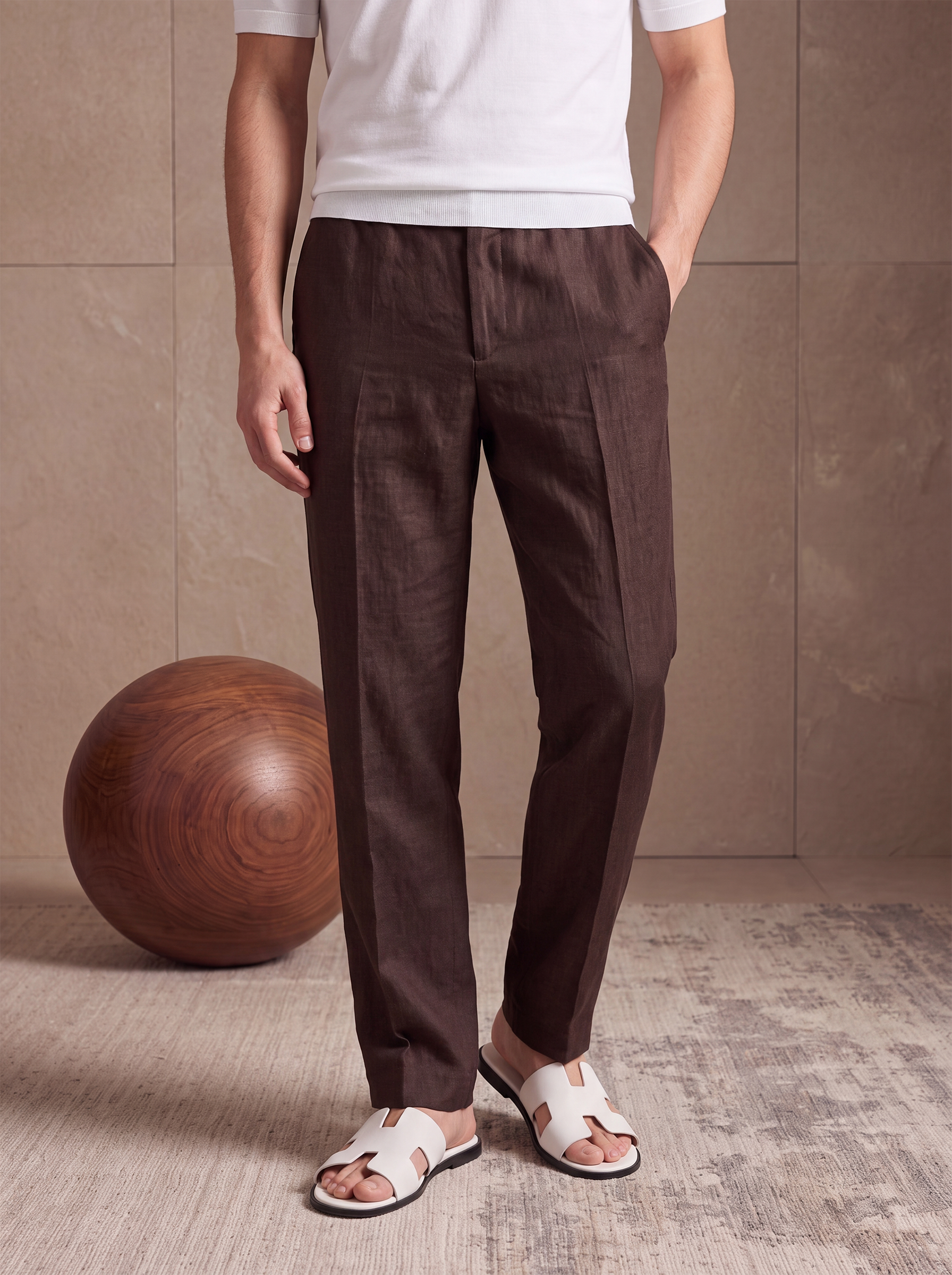 LINEN PANTS - Brown