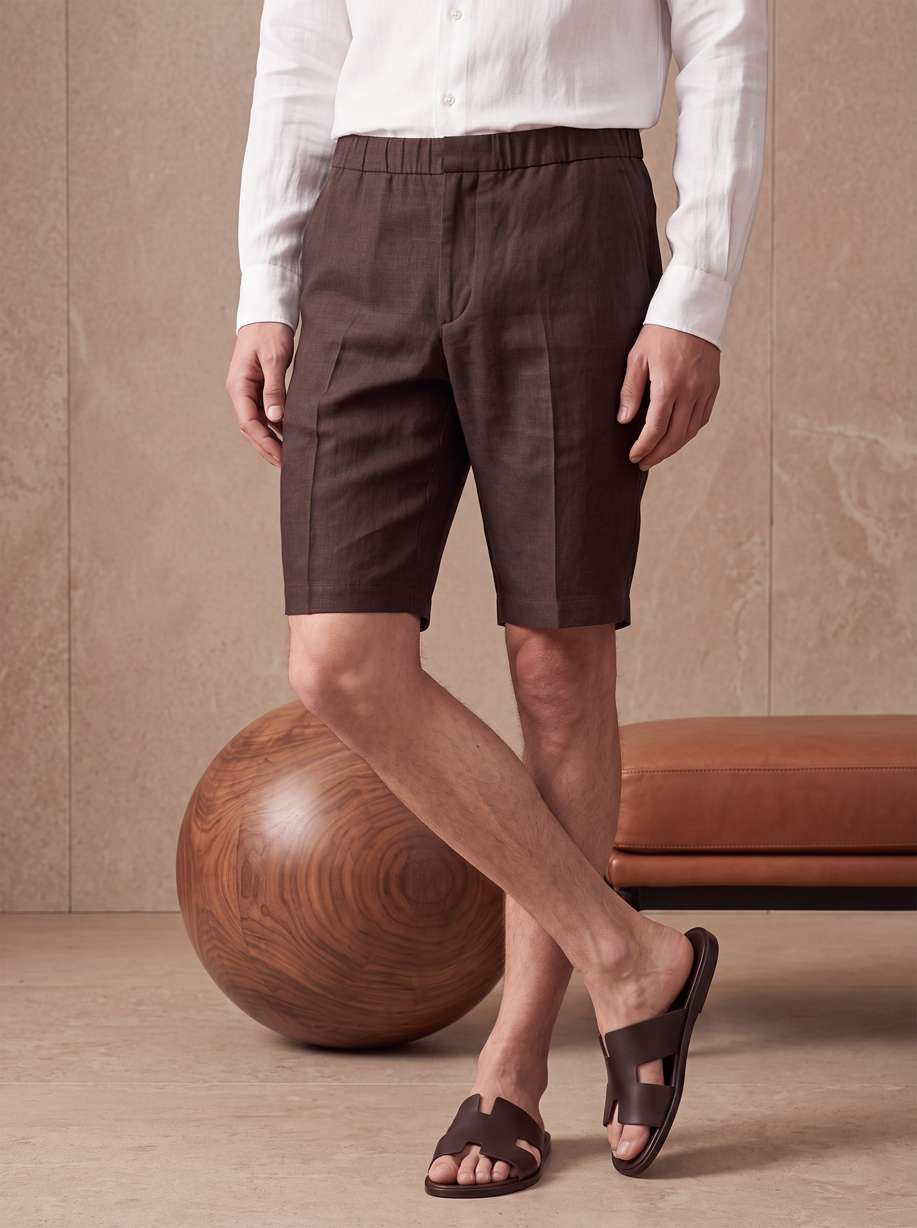 LINEN SHORTS - Brown