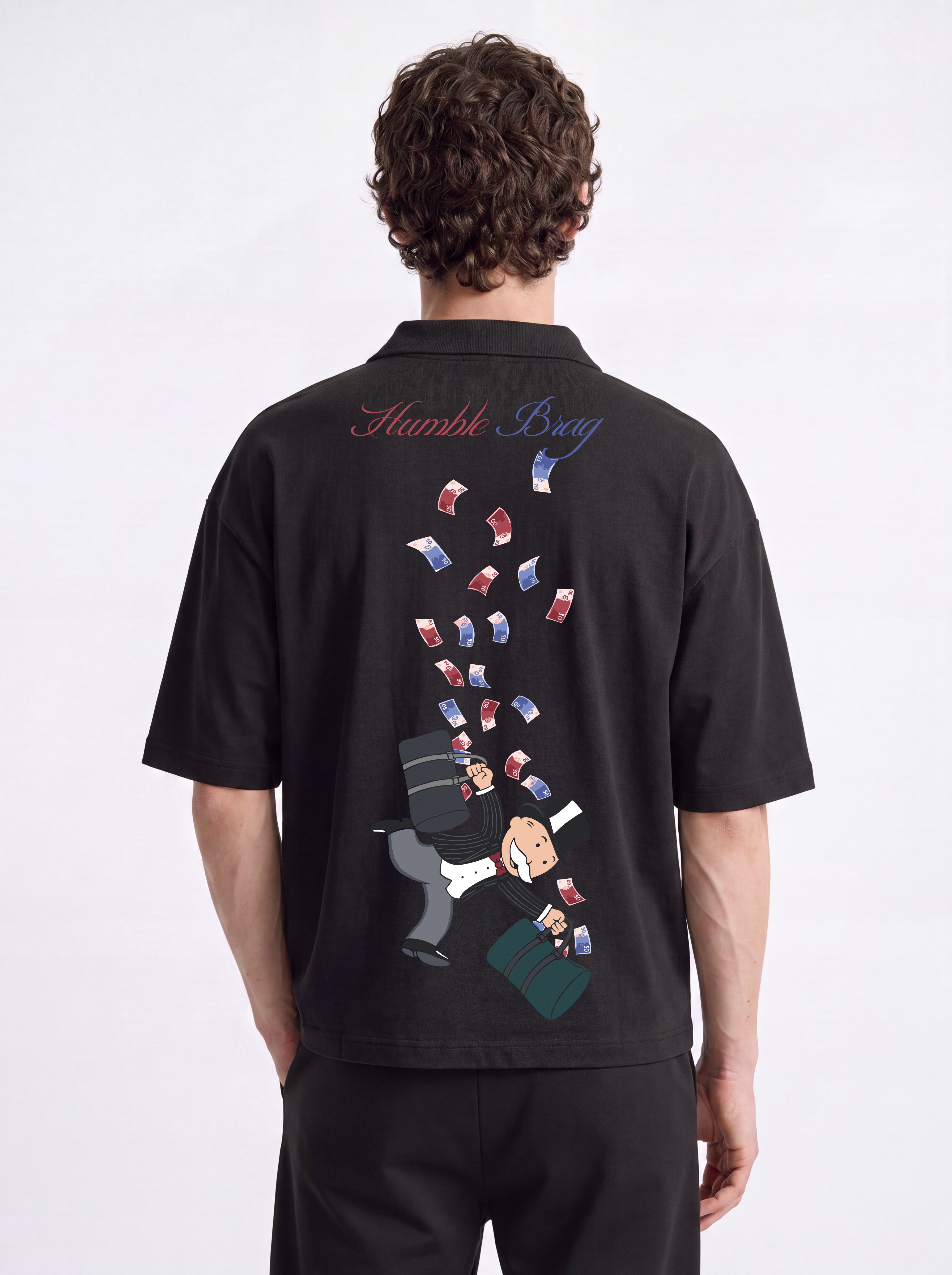 OVERSIZED POLO TEE - Cash Grab Black