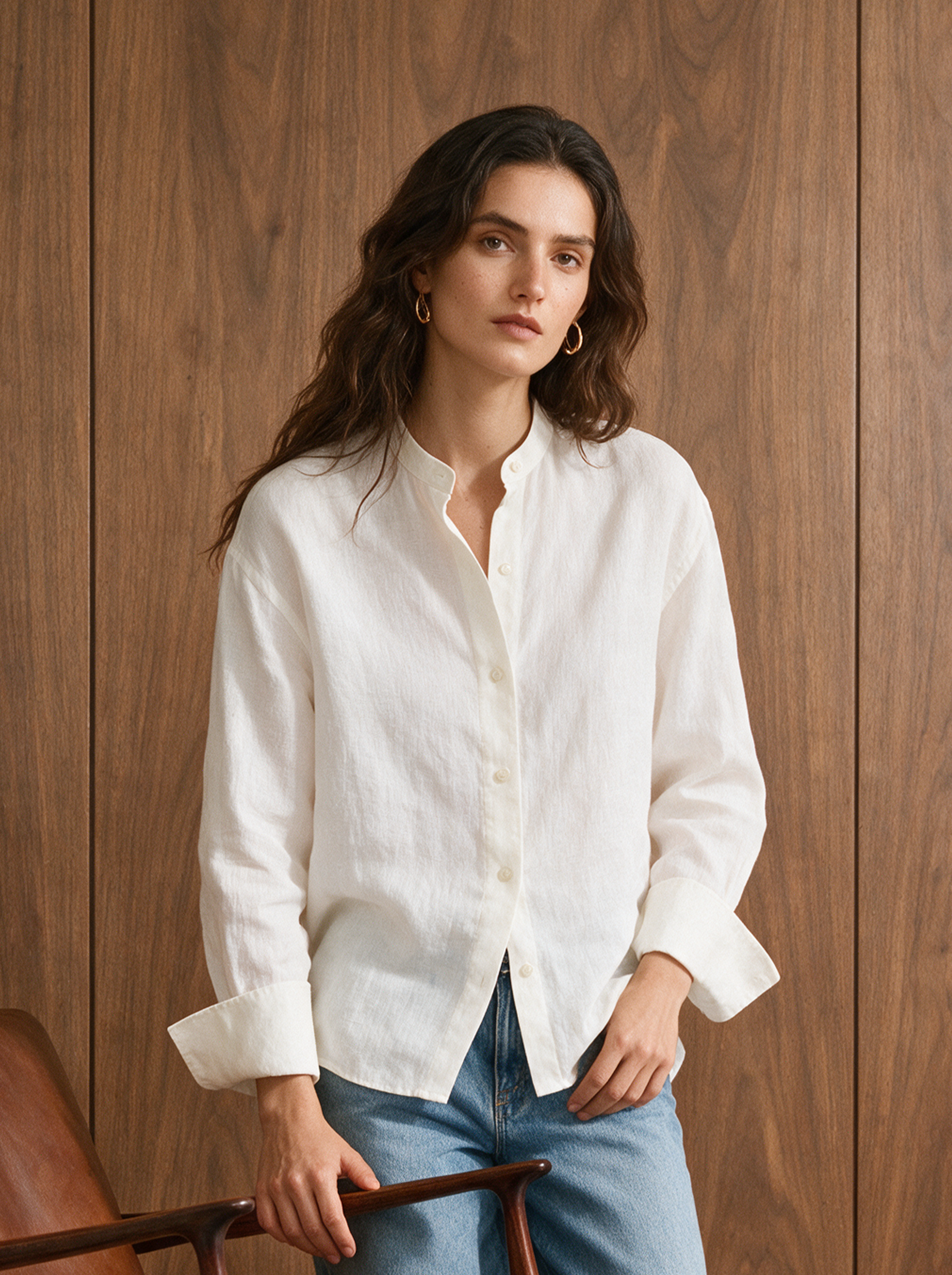 Women's LINEN BLEND SHIRT - White