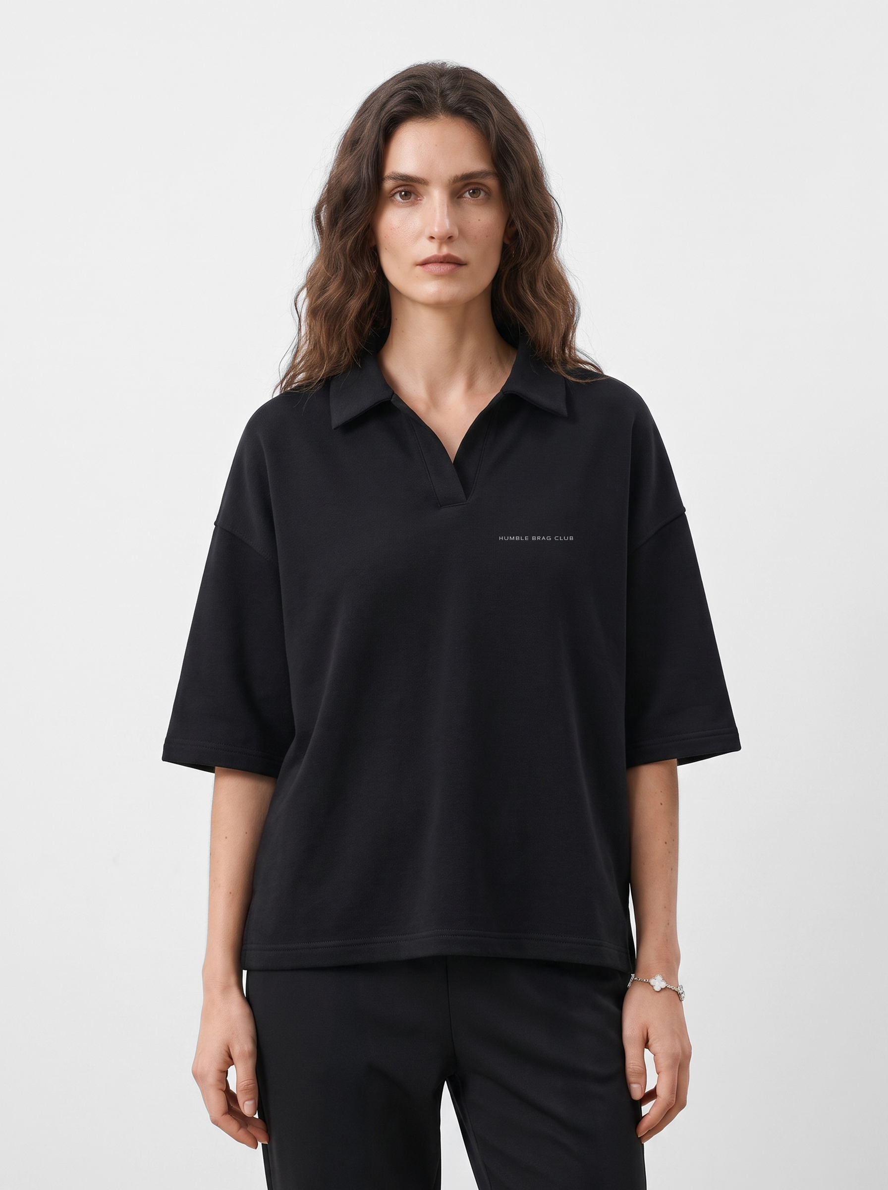 Women's OVERSIZED POLO TEE - Black