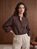 Women's LINEN BLEND SHIRT - Brown