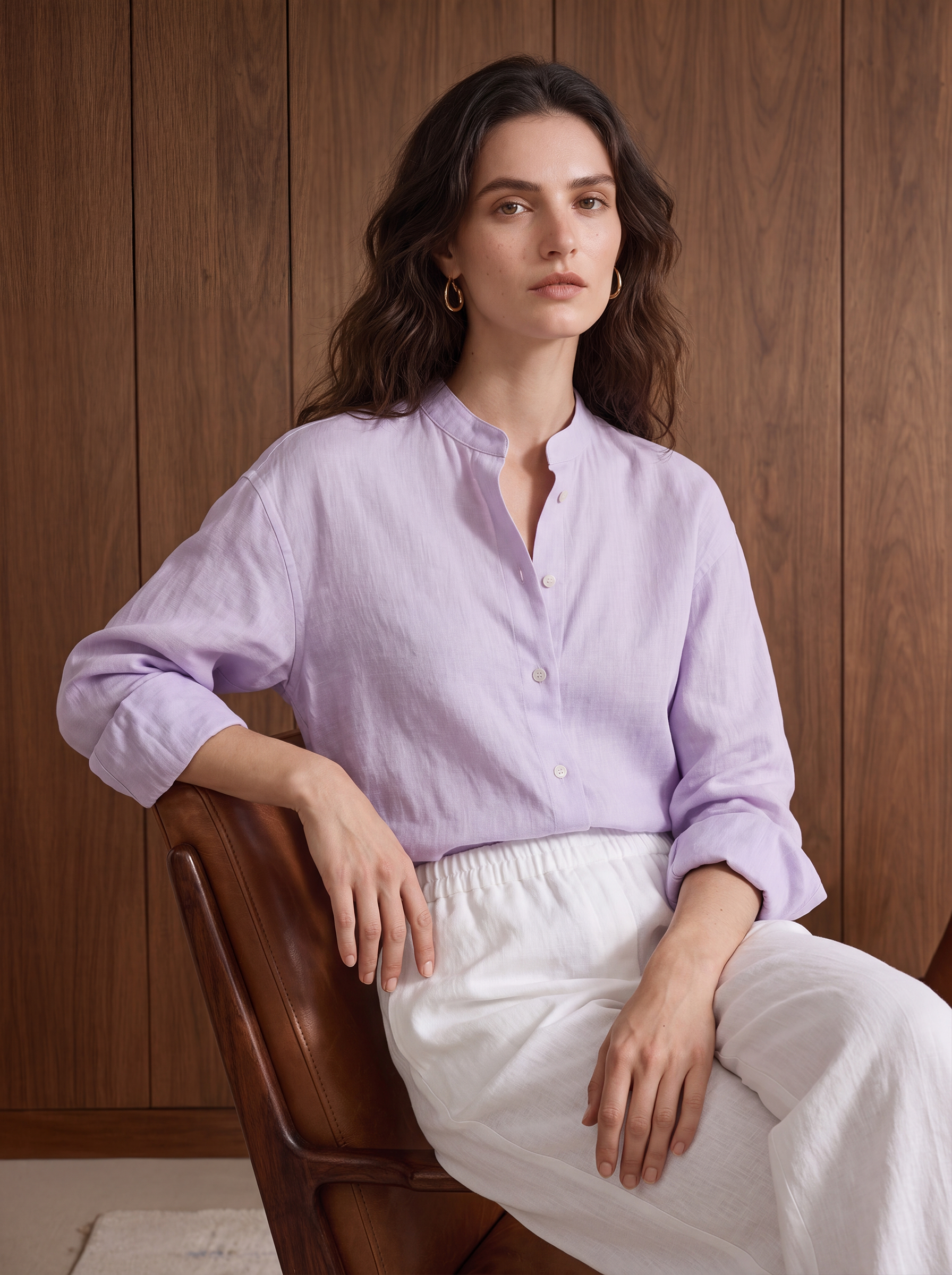 Women's LINEN BLEND SHIRT - Lavender