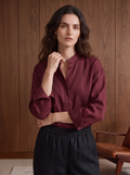 Women's LINEN BLEND SHIRT - Maroon