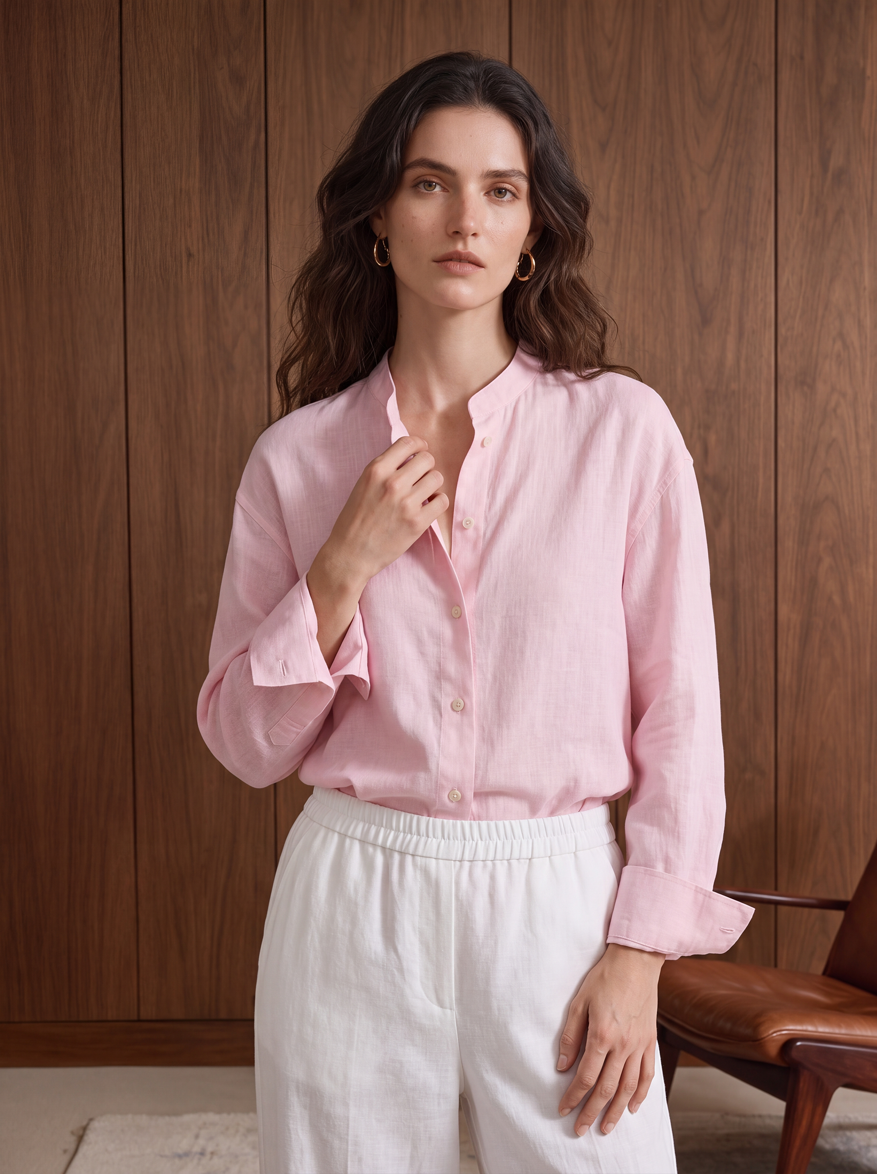 Women's LINEN BLEND SHIRT - Pink