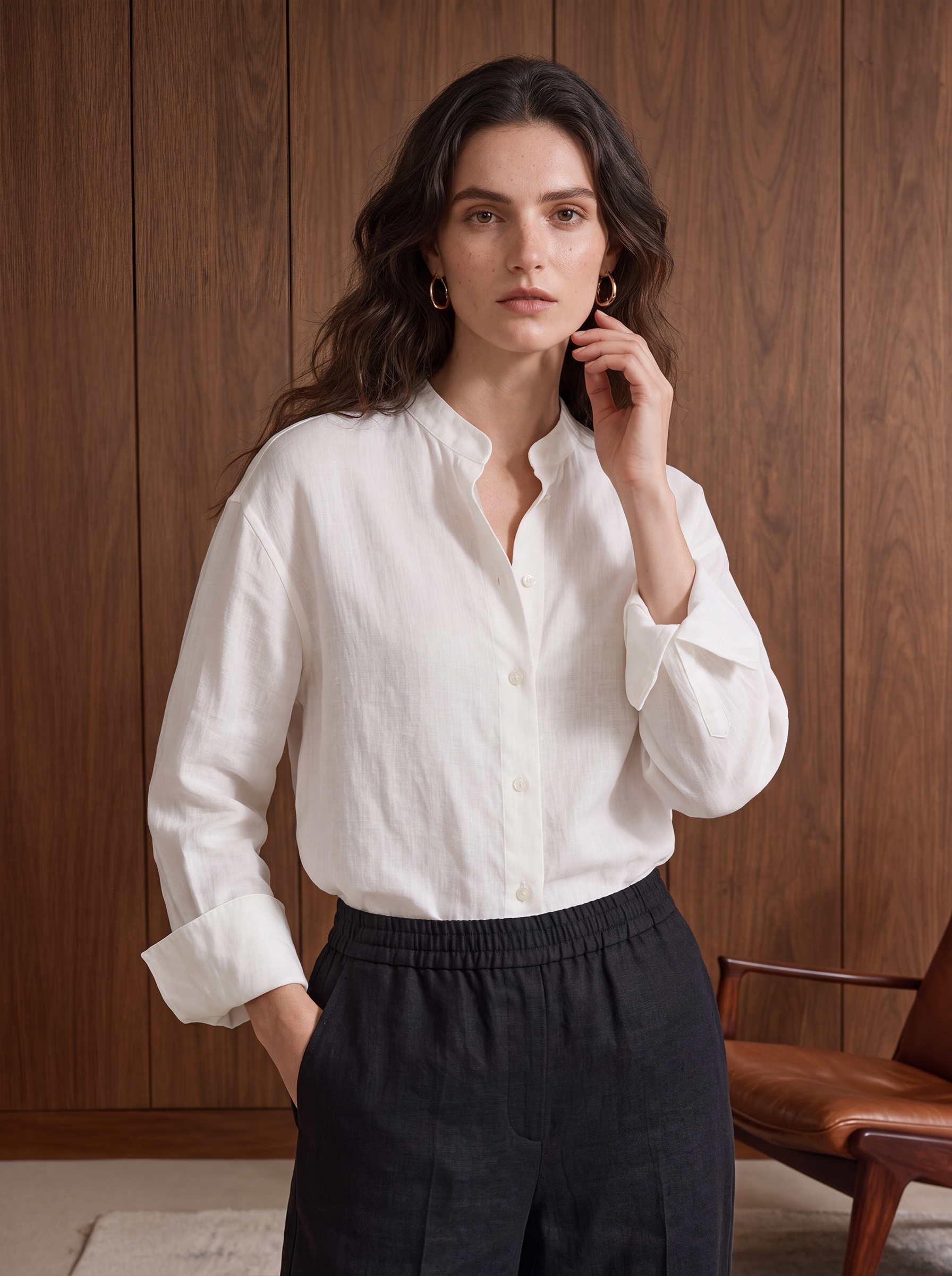 Women's LINEN BLEND SHIRT - White