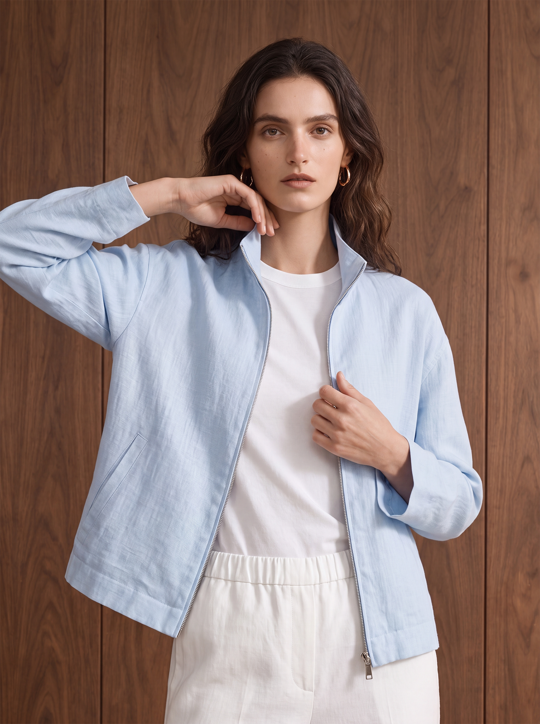 Women's LINEN BLEND SHACKET - Baby Blue