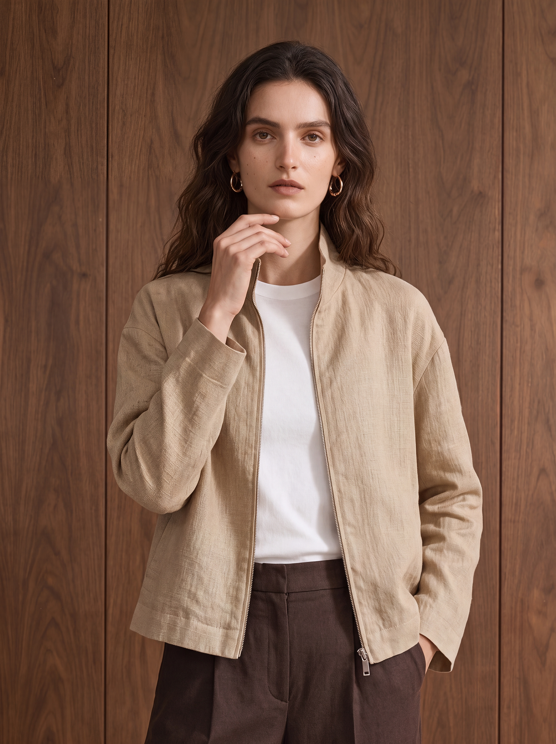 Women's LINEN BLEND SHACKET - Beige