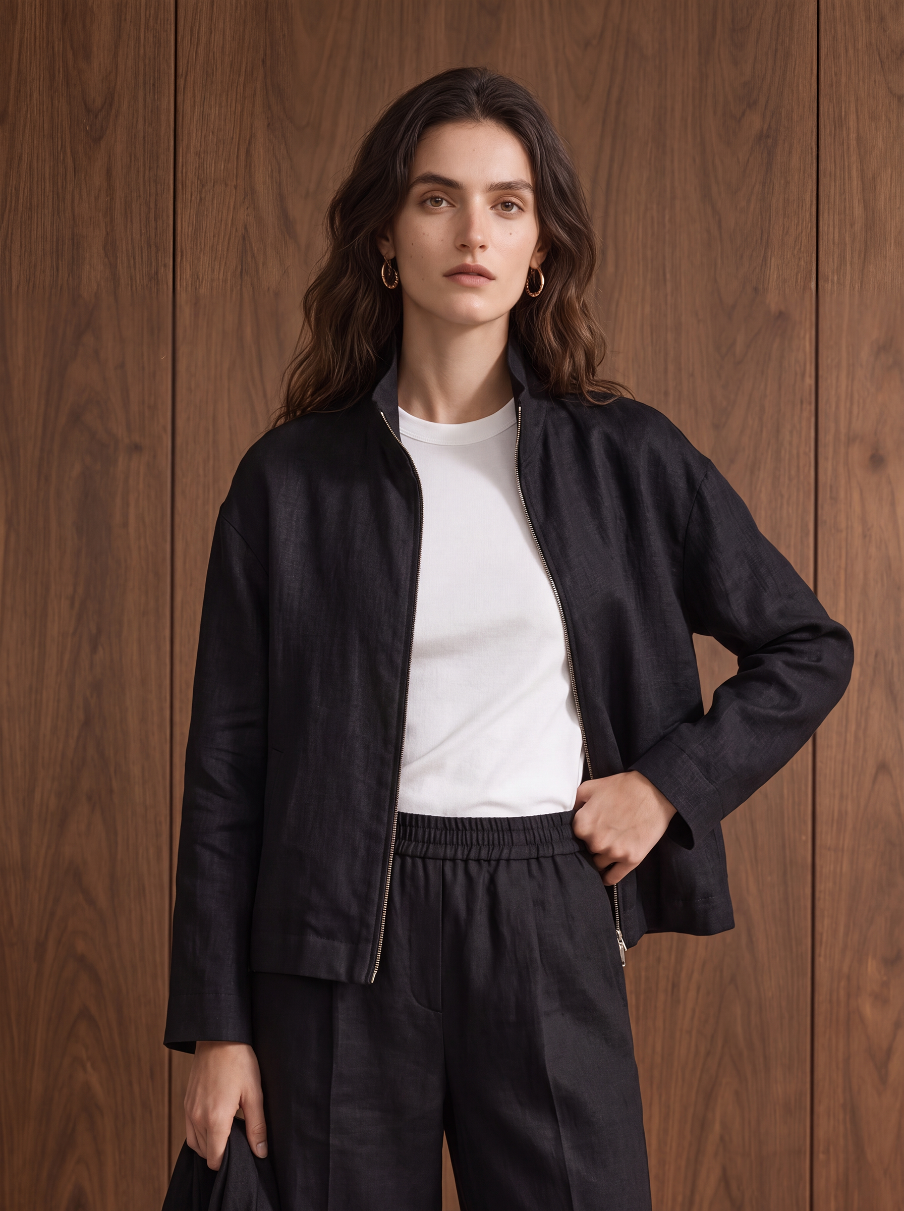 Women's LINEN BLEND SHACKET - Black