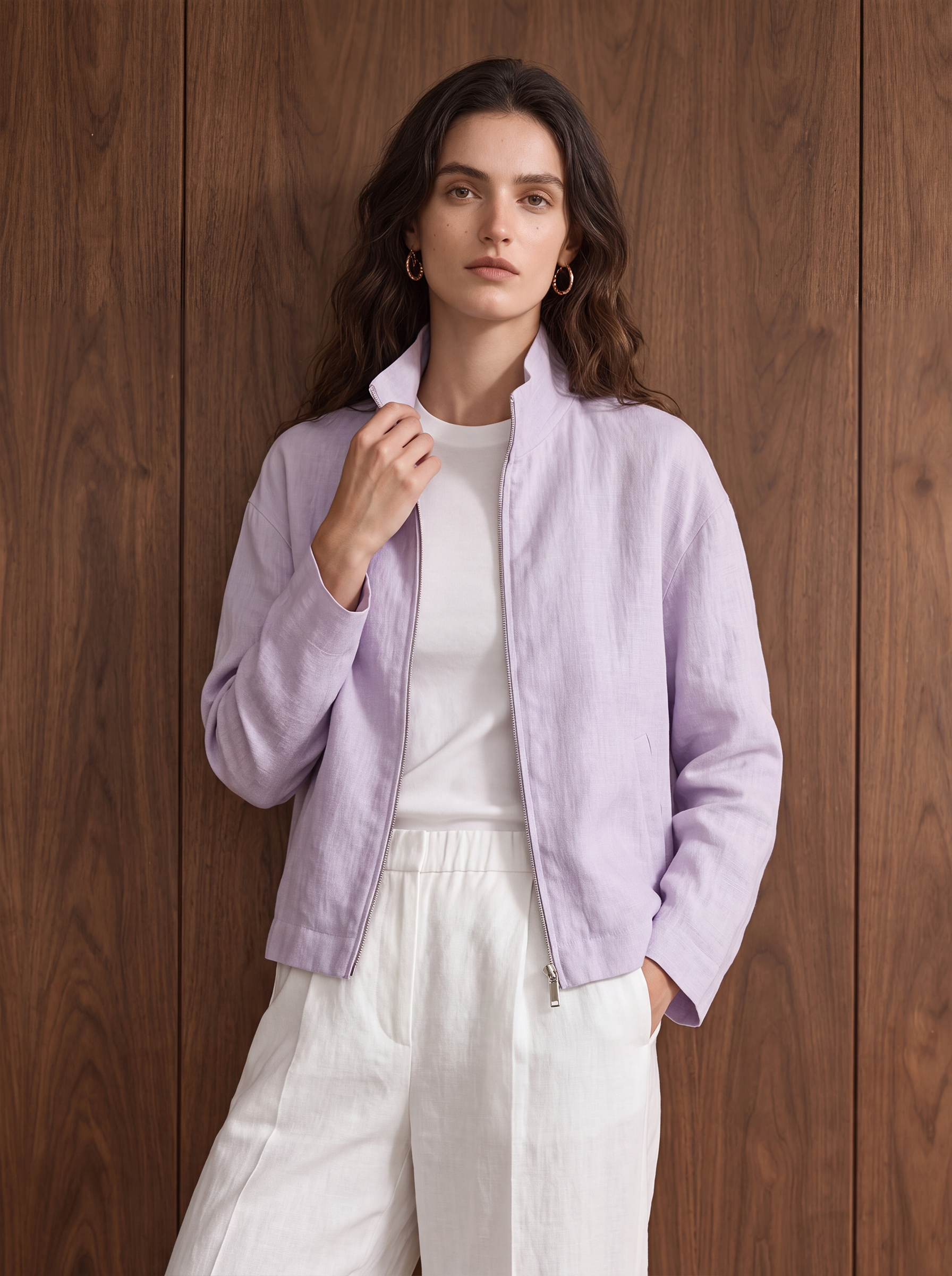 Women's LINEN BLEND SHACKET - Lavender
