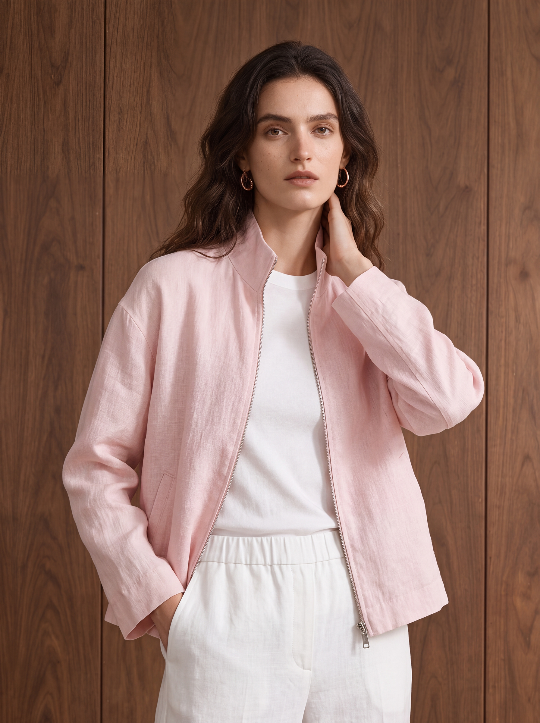 Women's LINEN BLEND SHACKET - Pink