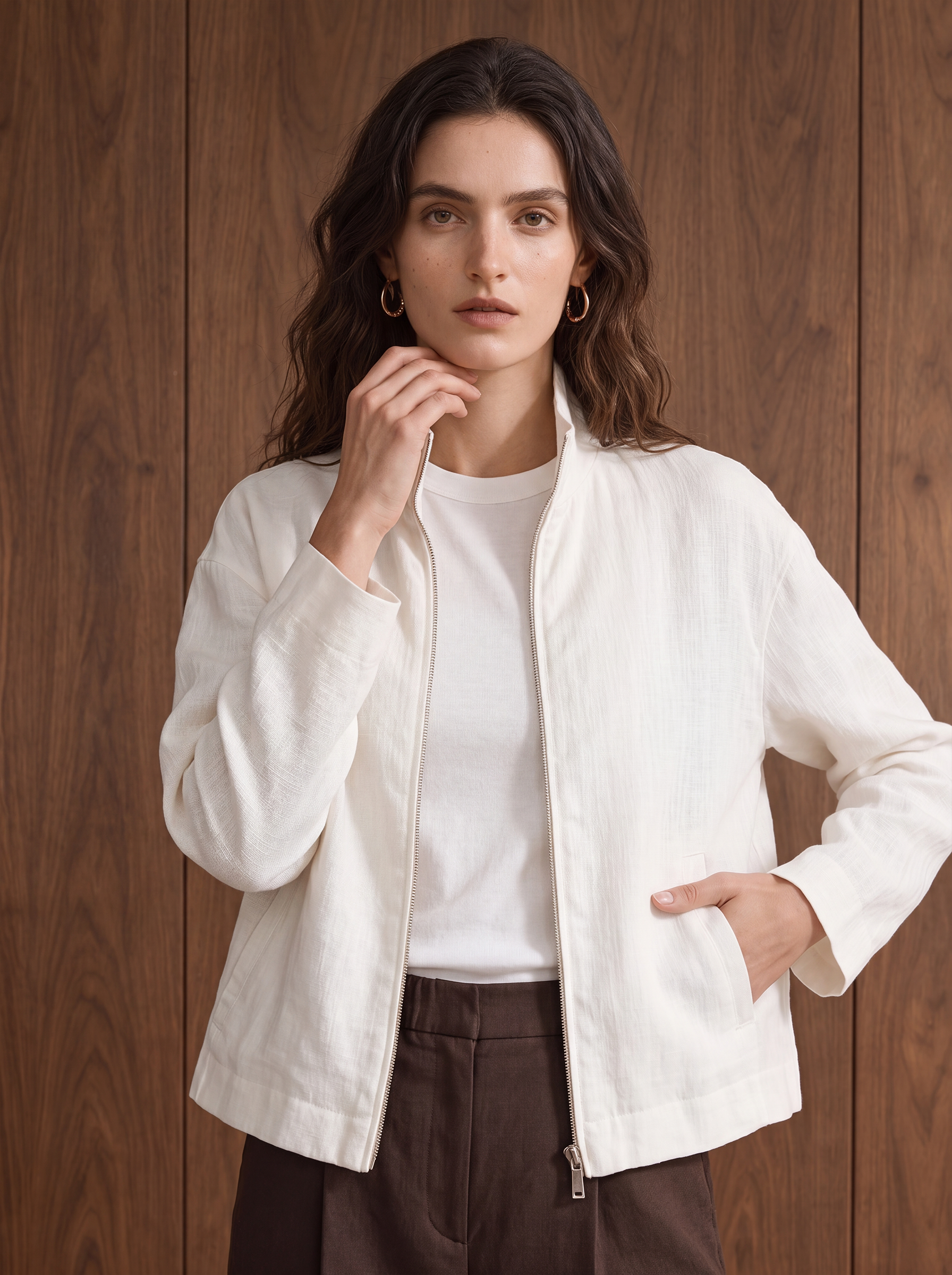 Women's LINEN BLEND SHACKET - White