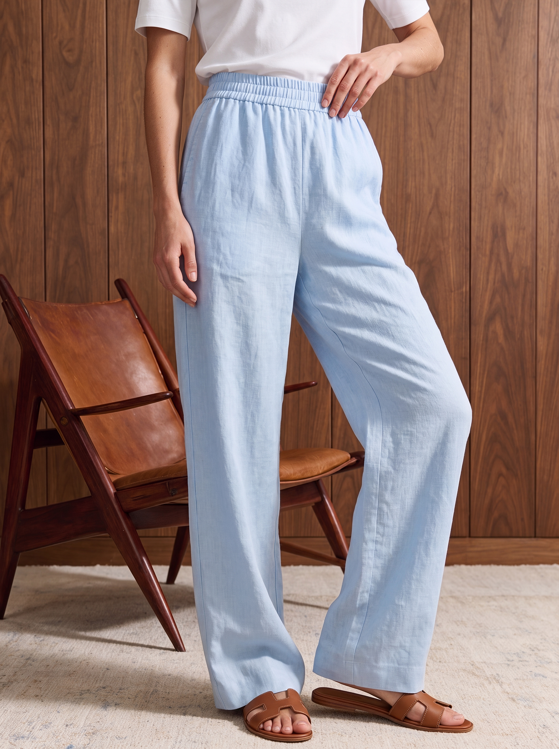 Women's LINEN BLEND TROUSER - Baby Blue