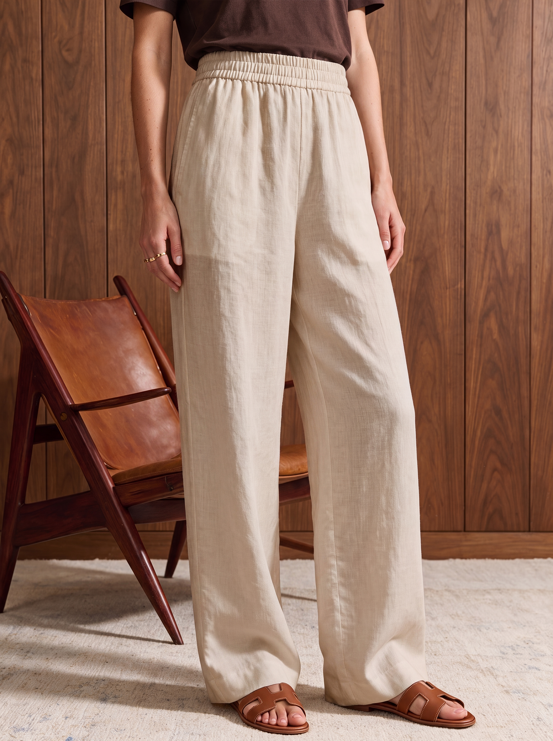 Women's LINEN BLEND TROUSER - Beige