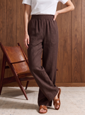 Women's LINEN BLEND TROUSER - Brown