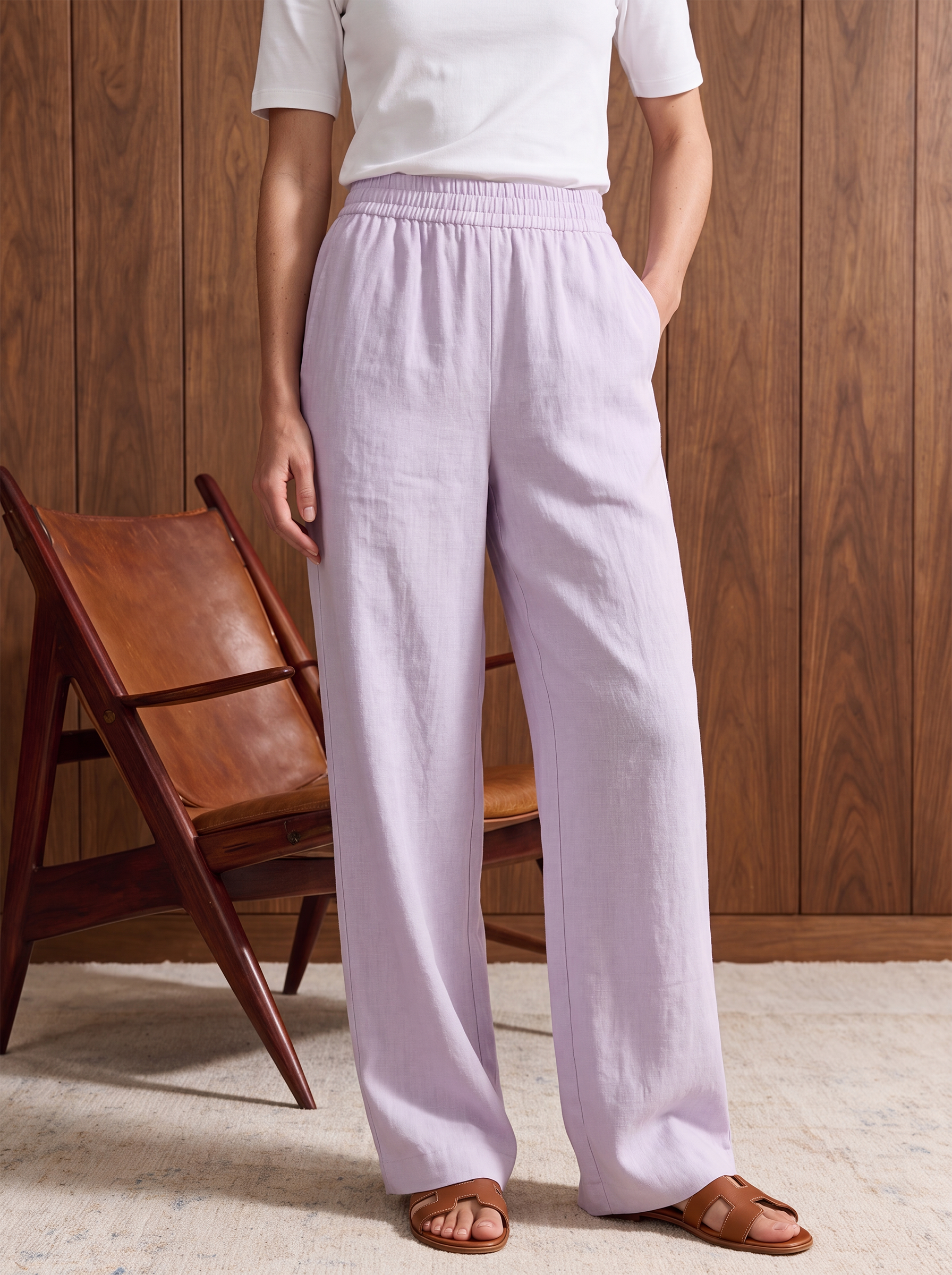 Women's LINEN BLEND TROUSER - Lavender