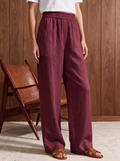 Women's LINEN BLEND TROUSER - Maroon