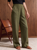 Women's LINEN BLEND TROUSER - Olive Green