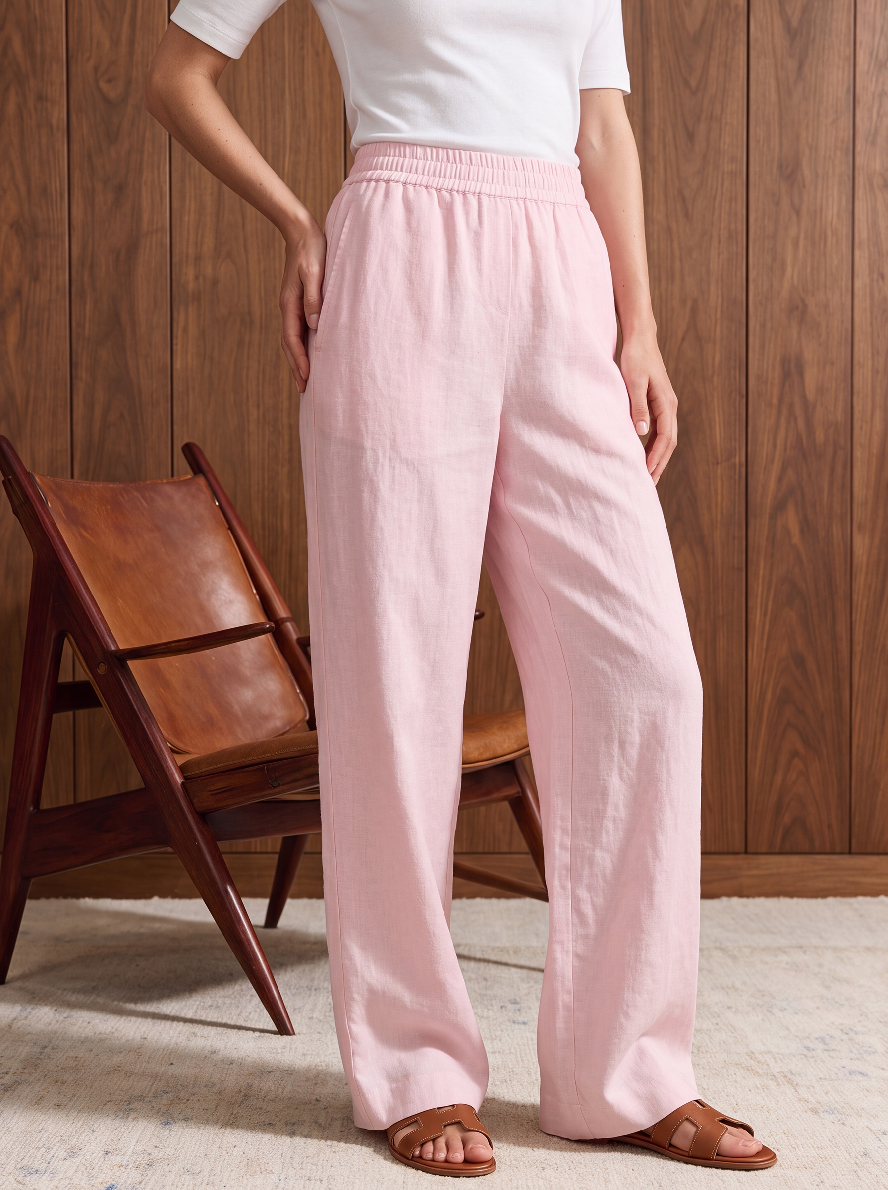 Women's LINEN BLEND TROUSER - Pink