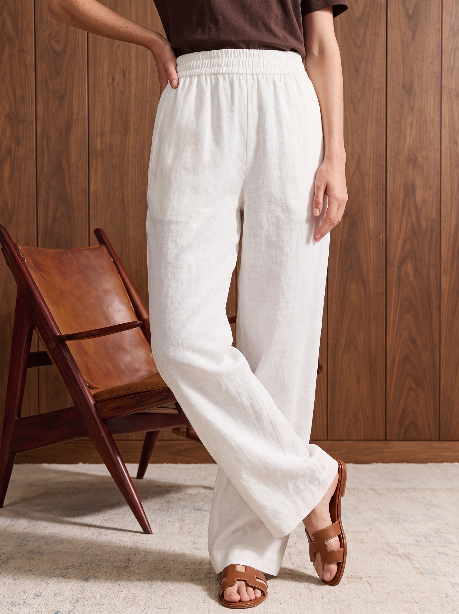 Women's LINEN BLEND TROUSER - White