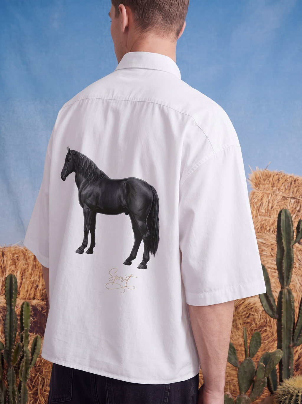 HALF SLEEVE SHIRT - Black horse spirit