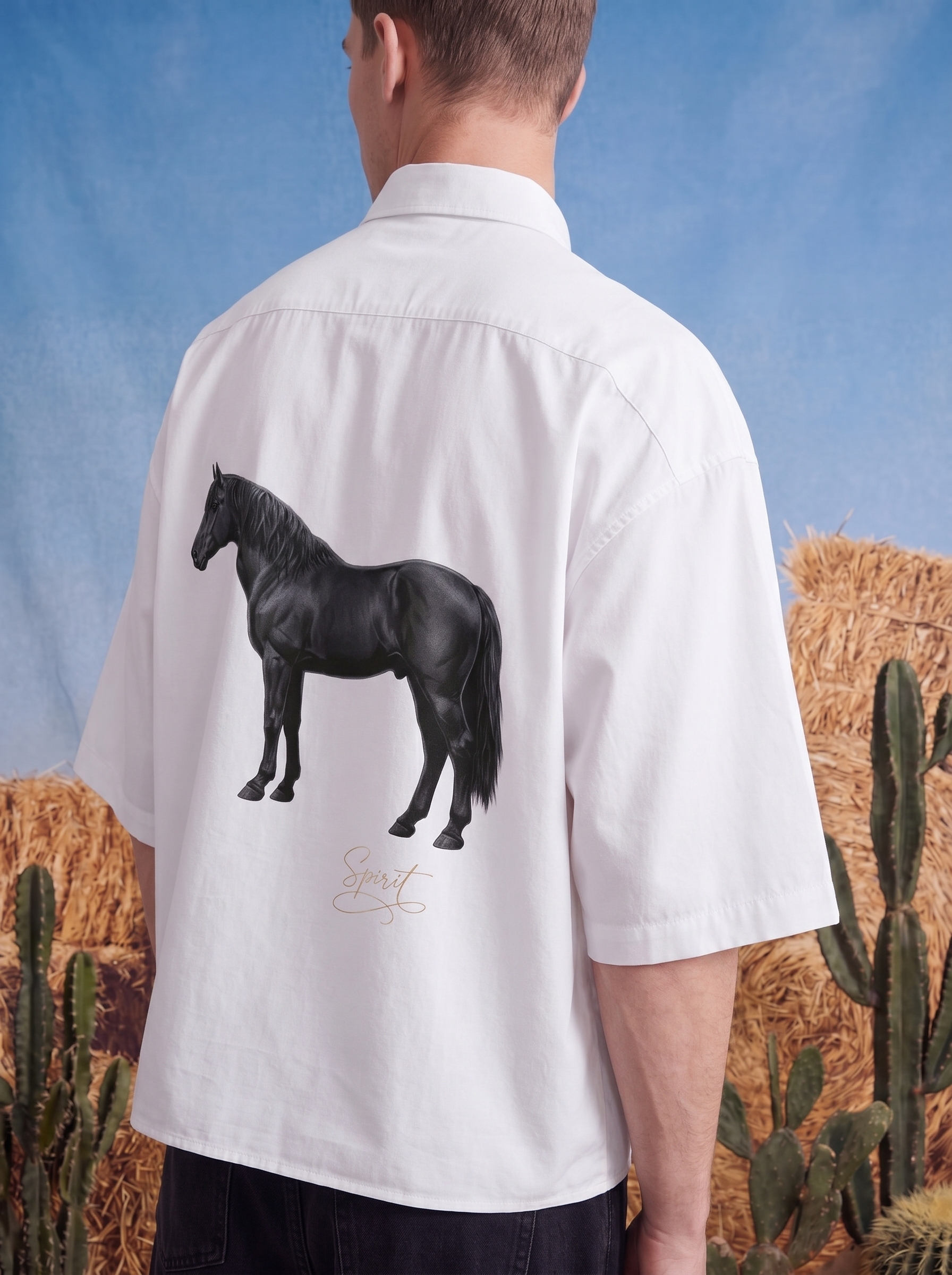 HALF SLEEVE SHIRT - Black horse spirit