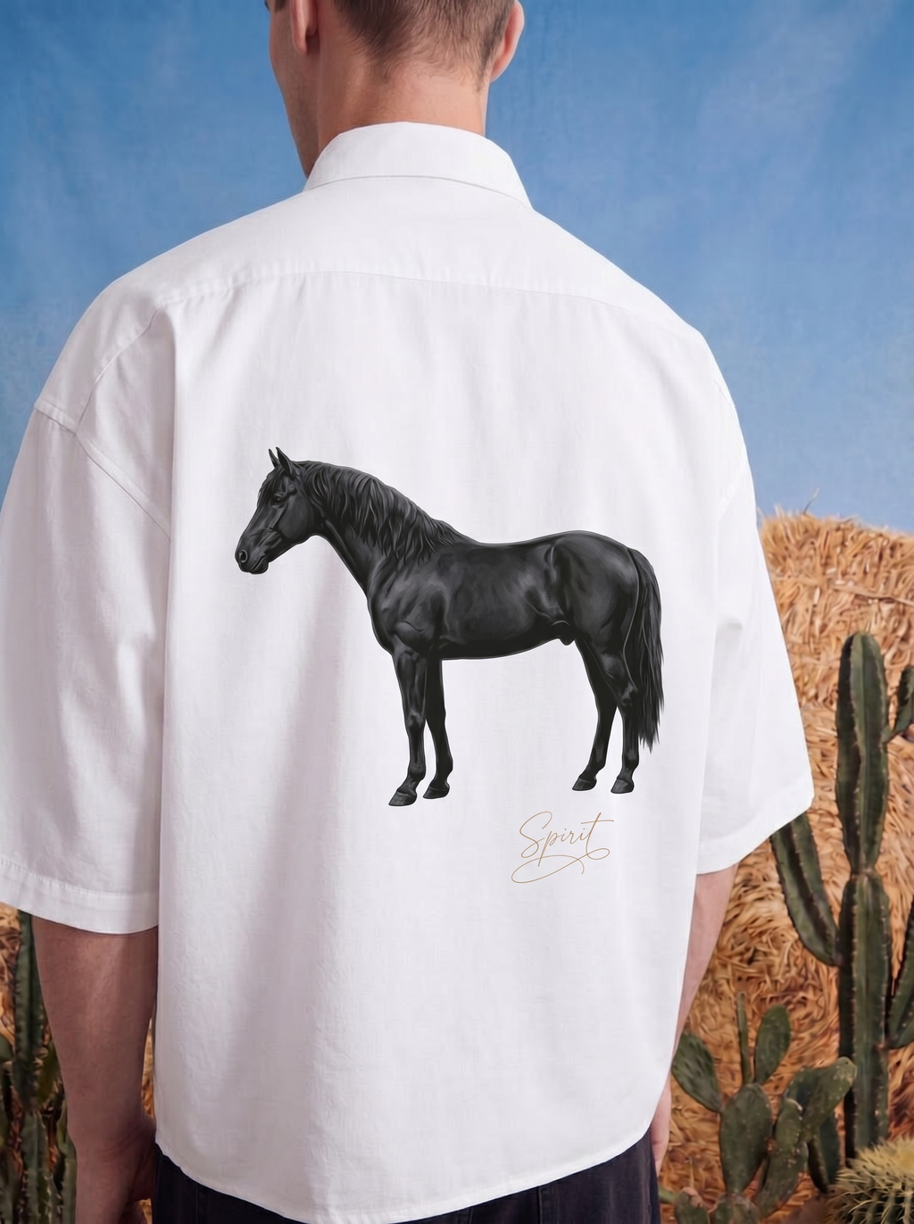 HALF SLEEVE SHIRT - Black horse spirit
