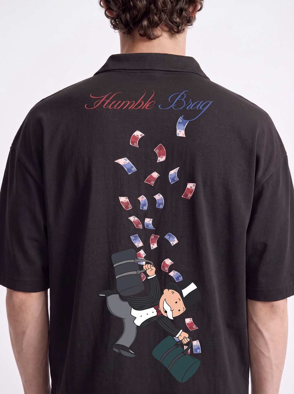 OVERSIZED POLO TEE - Cash Grab Black