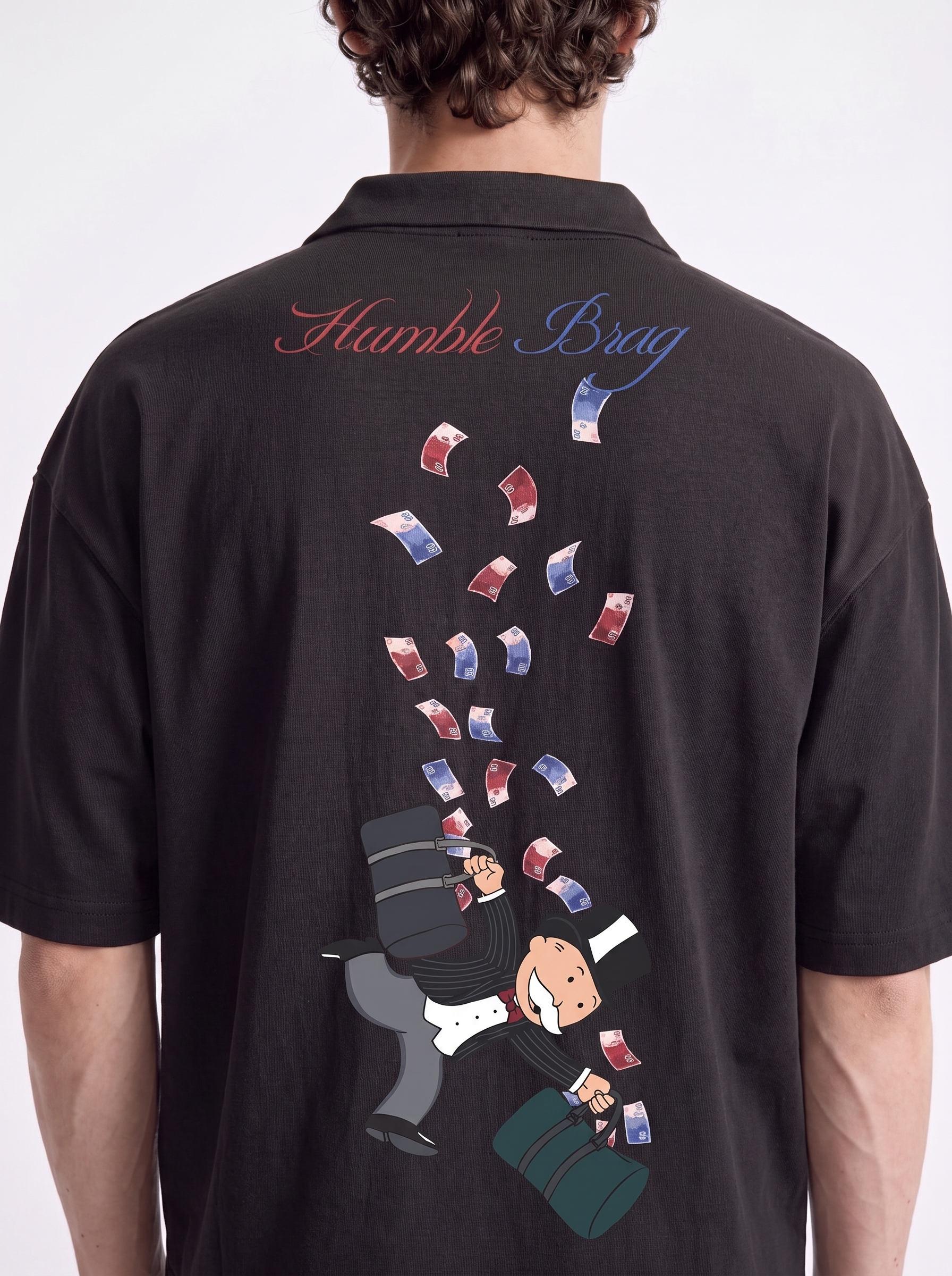 OVERSIZED POLO TEE - Cash Grab Black